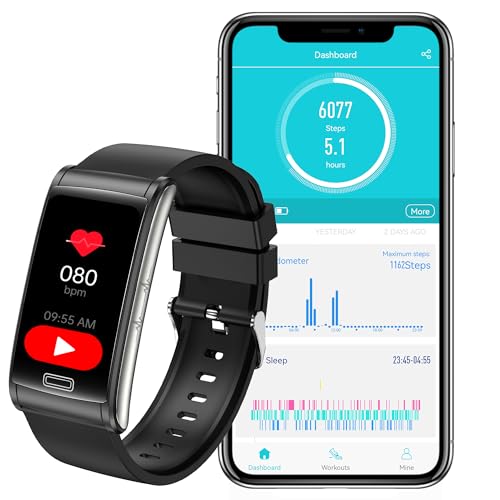 Yowow BIT 1.47-inch Smartwatch, 3D Curved Touchscreen, 24/7 Heart Rate, Blood Oxygen, Blood Pressure Monitoring, Health & Fitness Tracker, 20 Sports Modes, IP67 Waterproof (Black)