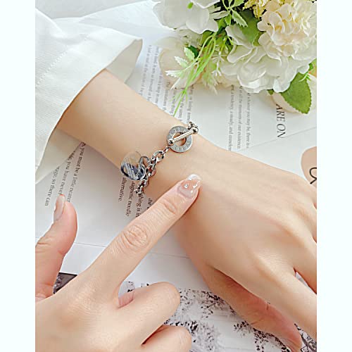 Image of JUPPE Silver Titanium Steel Engraved Bracelet Personalized Proverbs 4:23 Bangle Gift for Women Girls