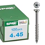 SPAX Fassadenschraube aus Edelstahl rostfrei A2, 4,0 x 45 mm, 100 Stück, T-STAR plus, Sehr kleiner Linsensenkkopf, Teilgewinde, CUT-Spitze, 0467000400453