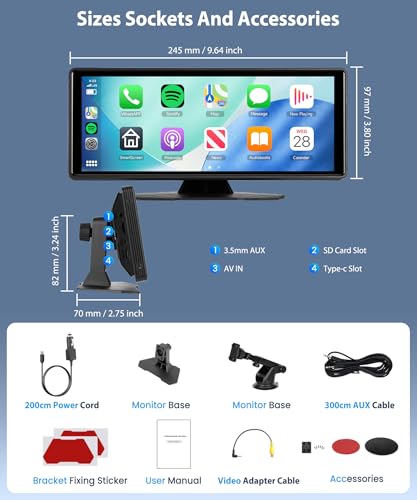 Pantalla portátil de auto 10.26” con CarPlay inalámbrico miniatura 7