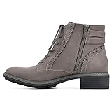 CLIFFS BY WHITE MOUNTAIN Women's Shoes Elibeth Stacked Heel Lace-Up Ankle Bootie, Charcoal/Fabric, 9 W