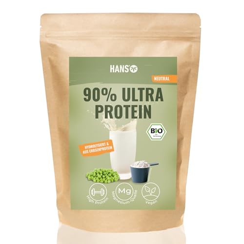 HANS Brainfood 90% Bio ULTRA fermentiertes Erbsenprotein Pulver cremig 1kg neutral - Veganes Proteinpulver cremig Mit Optimalem Aminosäurenprofil & Gut löslich - Bio Protein Pulver (1000g)