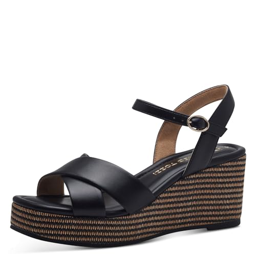 MARCO TOZZI Damen Sandalen mit Keilabsatz mit Verstellbarem Riemen Bequem, Schwarz (Black), 40 EU
