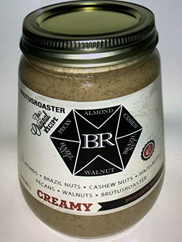 Brutusroaster Mixed Nut Butter, Organic Almond, Pecan, Cashew, Hazelnut, Brazil Nut, Walnut Light roasted, No Oil, Salt, Sugar added. Ready to eat, No stir necessary.