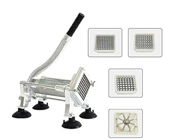 THW Aluminum Metallic Commercial Restaurant Vegetable Fruits French Fry Fries Vegetable Cutter with Suction Feet and 4 Different Attachments, Can be Mounted on Wall Also