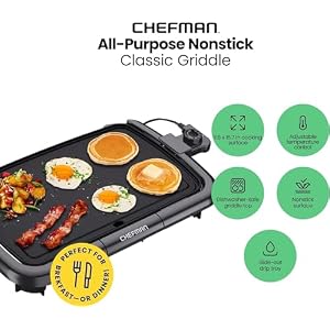 Chefman Electric Griddle with Removable Temperature Control, Immersible Flat Top Grill, Burger, Eggs, Pancake Griddle, Nonstick Easy Clean Cooking Surface, Slide Out Drip Tray, 10 x 16 Inch Chefman Electric Griddle with Removable Temperature Control Immersible Flat Top Grill Burger Eggs Pancake Griddle Nonstick Easy Clean Cooking Surface Slide Out Drip Tray 10 x 16 Inch