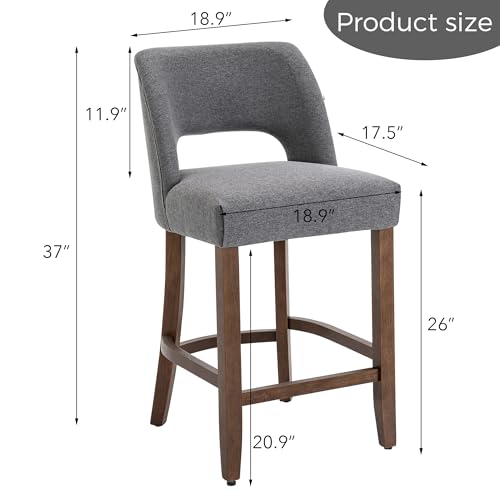 Image of VKNOW Bar Stools Set of 4, 26 inch Upholstered Counter Height Bar Stools,Modern Counter Stools with Wood Legs for Kitchen Island Dining Room Bar,Fabric Grey