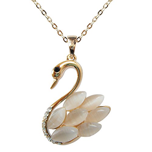 Navachi 18k Yellow Gold Plated Swan Bird Created-Opal Crystal Pendant Necklace 16