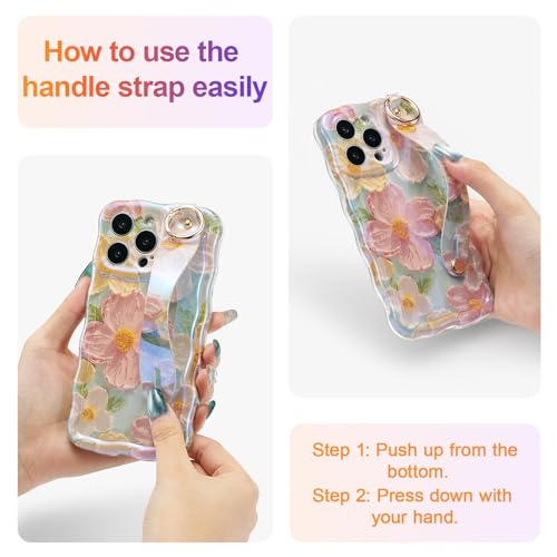 Coque fleurie iPhone 16 Pro avec bracelet pour femmes actives - 2