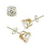 14K Yellow Gold Stud Earring Aprx .02 Carat Total Weight, 1mm Each Round Simulated Diamond Earring. Set on Stamping Setting & Friction Style Post