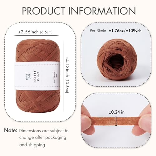 Pretty Jolly 3 Skeins Soft Tape Ribbon Yarn for Knitting - Light Weight Raffia Craft Paper for DIY Gift Wrapping, Crocheting Hat, Bag - Polyester, Total Length 3×100m/3×50g (Caramel)
