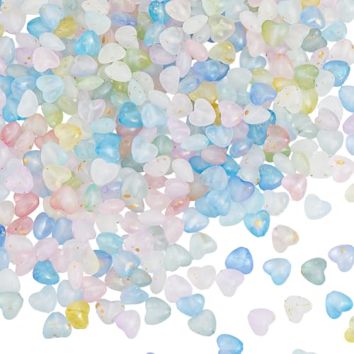 SOFPLATE 1 Caja de 400 Cuentas Acrílicas con Forma de Corazón de Colores Caramelo Al Azar, Cuentas de Amor de 10mm, Espaciadores de Corazón Opacos, Adornos para Hacer Joyas, Pulseras, Collares, Llave