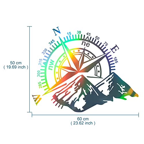 Aumohall Compass With Mountain Graphic Car Hood Sticker Waterproof Car Body Racing Decal Car Exterior Decoration 23.62'' X 19.68'', Holographic Laser #TOP1