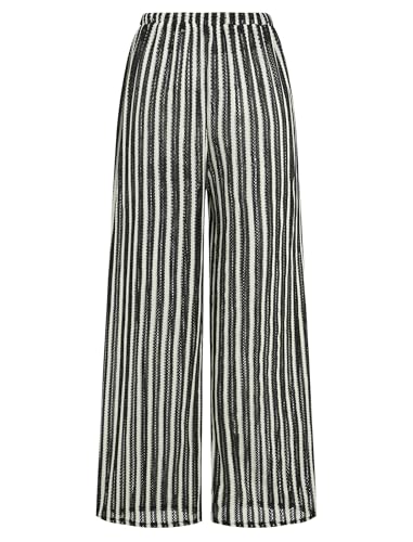Image of ZAFUL Womens Beach Cover Up Pants Sexy Crochet Drawstring Elastic Boho Swimsuit Cover Up Long Pants Beach Wear