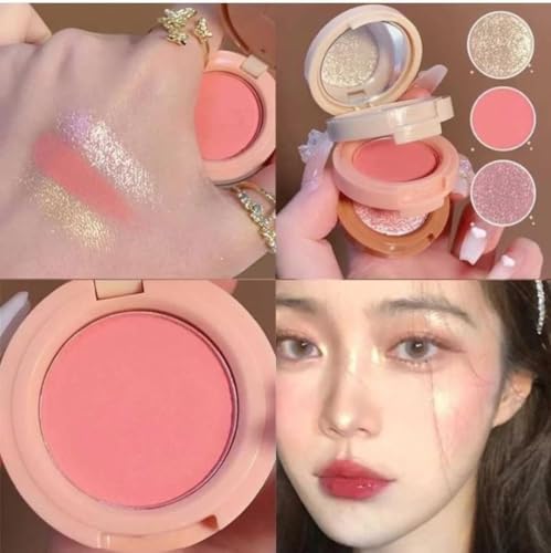 Image of Blush and Highlighter Palette, 3 Shades, Shimmer Finish, Peach and Gold Tones, Compact Design