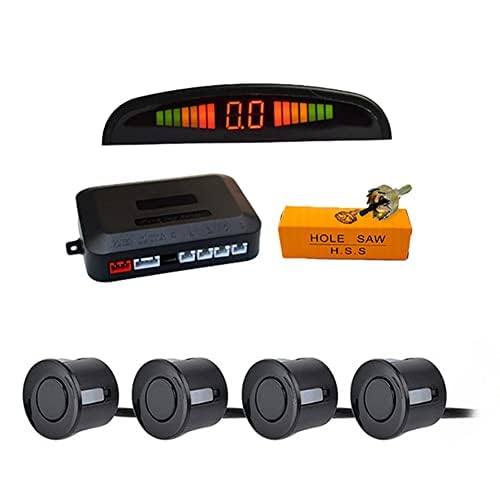 汎用パッキングセンサー車 ソナーコーナーセンサー LEDディスプレイ距離表示 4個センサー 通知音 シルバー 12V 取り付け簡単 (ブラック)