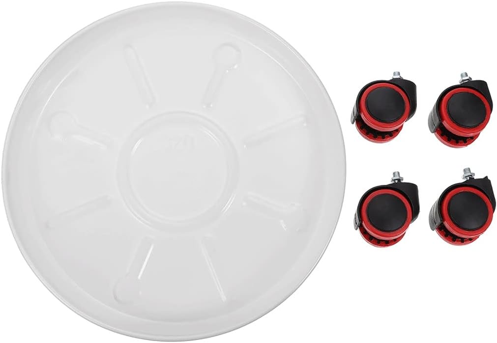 Metal Plant Movable Tray Round Flower Pot Rack Potted Plant Stand with Wheels(Onecolor)