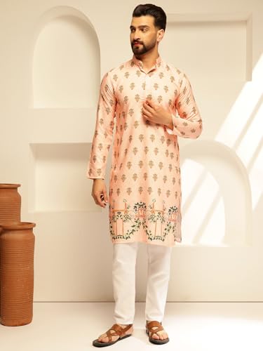 Image of SOJANYA (Since 1958 Men's Cotton Daman Print Long Kurta|Traditional Outfit for Navratri & Garba Nights