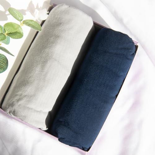 Image of Bassinet Sheets Fit for AMKE Baby Bassinet (31"x20") and Maydolly Baby Bedside,100% Cotton, 2 Pack, Ultra Soft Bassinet Sheet, Gray and Navy Blue