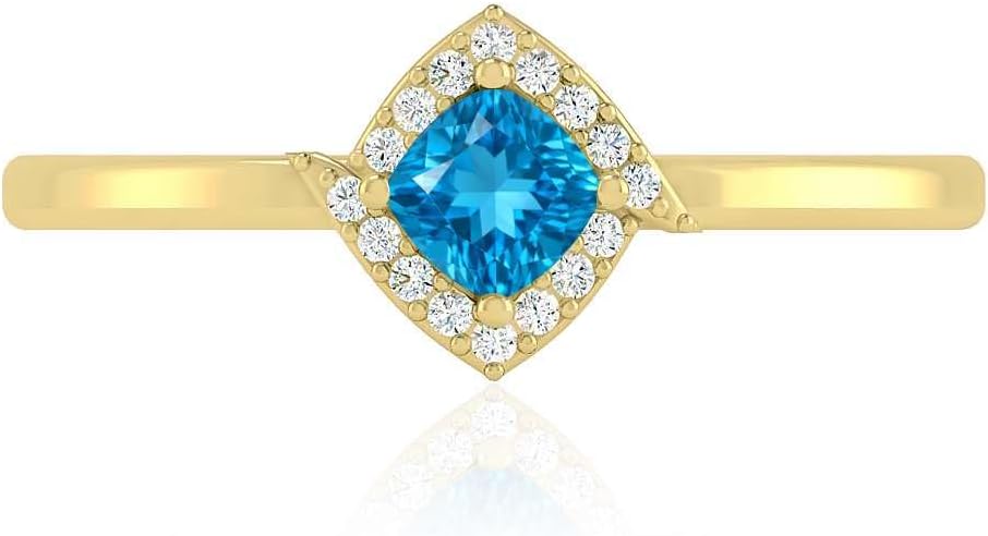 Swiss Blue Topaz Halo Ring for Women in 14K Gold or 925 Sterling Silver – Natural Swiss Blue Topaz with Diamond Accents – Dainty Promise Ring – December Birthstone Jewelry Gift