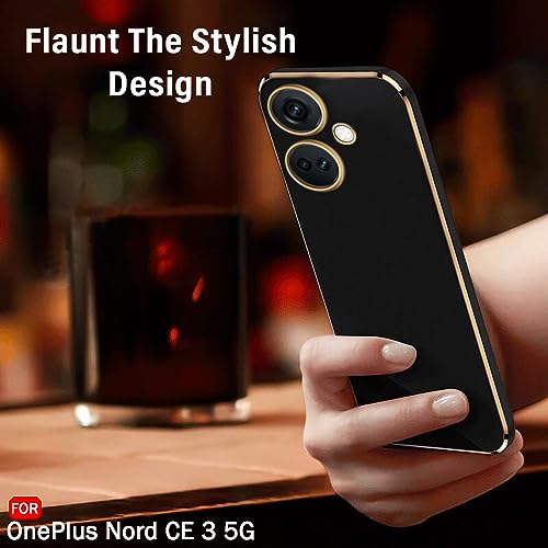 Image of TheGiftKart Luxurious Golden-Plated Back Cover Case for OnePlus Nord CE 3 5G | Raised Lips for Camera & Screen Protection | Shockproof Design | Stylish Cover for OnePlus Nord CE3 (TPU, Black)