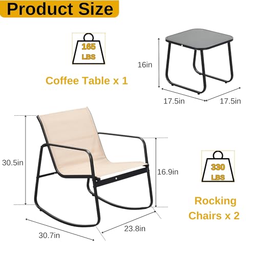 20% Off DWVO 3-Piece Patio Bistro Set, 2 Rocking Chairs - Image 5