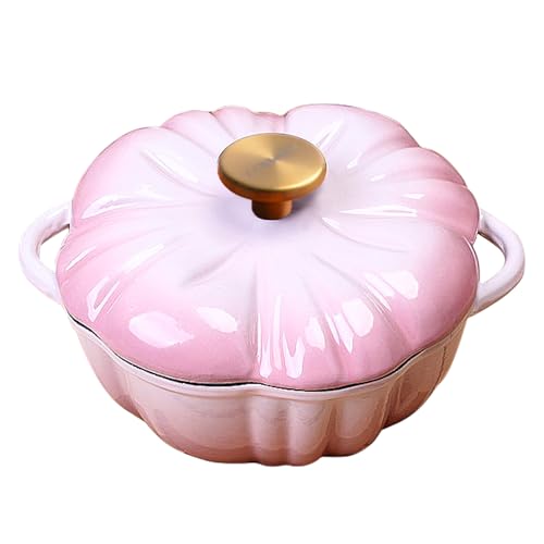 Horno holandés de hierro fundido de calabaza, olla de sopa de cerámica resistente de 1.6 cuartos de galón con tapa, apta para horno hasta 280.0 °C, adecuada para guisos, cazuelas, hornear y asar
