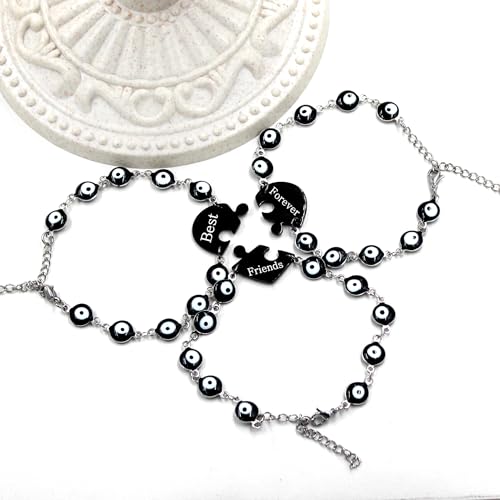 Image of 3pcs Heart Puzzle bracelet Evil Eye Friendship Bracelet,Personality Fashion Style Black and White Cute Eyes Amulet Protection Jewelry Bracelet for Female Friend /Women Unique Gift