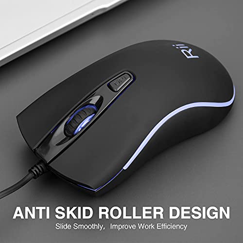 Rii Wired Mouse, Computer Mouse With Blue Backlit,Usb Mouse With 1600 Dpi Levels,Comfortable Grip Ergonomic Optical,Usb Wired Mice Support Windows Pc, Laptop,Desktop,Notebook,Chromebook (2Pack) #TOP4