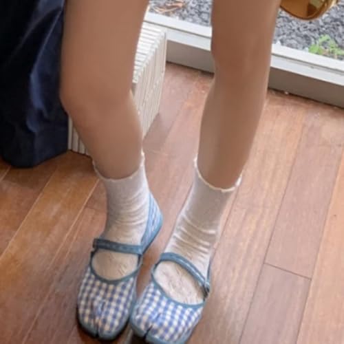ZQW Cute Plaid Tabi Shoes for Women Checkered Mary Jane Ballet Flats Split Toe Comfy Ballerinas Casual Dressy Back to School2