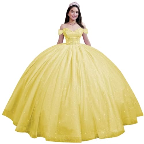 Youjiayi Yellow Sweet 16 Dresses Ruched Tulle Quince Dress Size 16