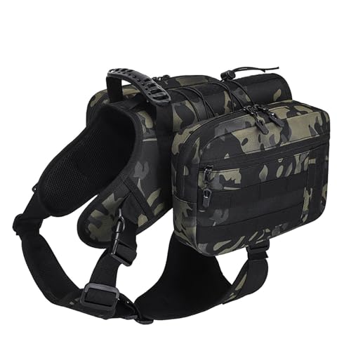 Imbracatura per zaino da trekking per cani, di grandi dimensioni, impermeabile, design a Y regolabile, tasche staccabili (mimetico)
