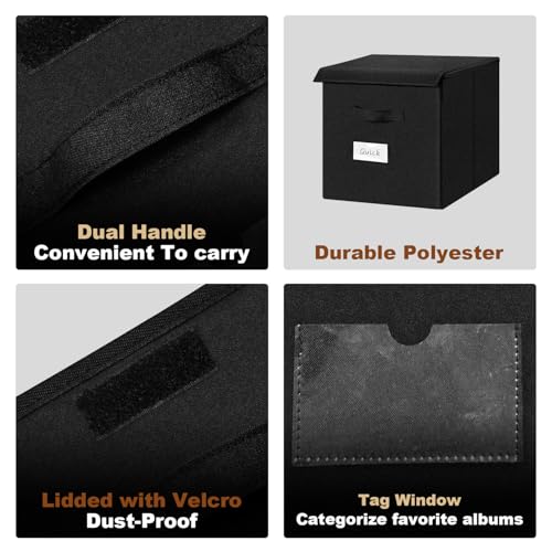 BOHEMIABY Caixa de armazenamento de discos de vinil, estojo de disco de vinil para álbum Lp, armazen