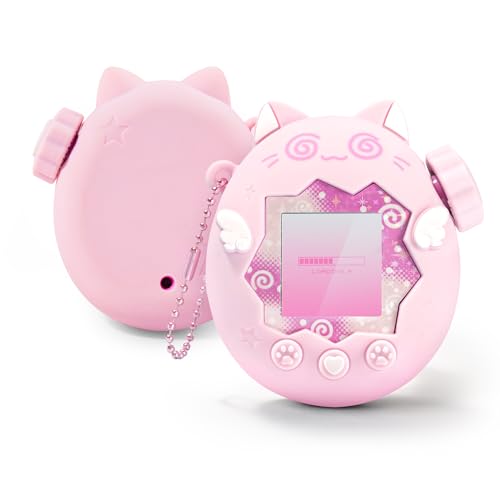GeekShare Cute Silicone Case Compatible with Tamagotchi Paradise,Soft Cover Waterproof Shockproof Anti-Scratch for Virtual Pet Device - Pink Circle Cat