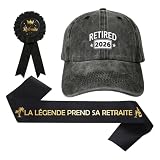 AHEZQILU Cadeau Retraite 2026 Homme Femme, Kit Fête Retraite Avec Chapeau Écharpe Badge Noir Or, Cadeau Retired Homme, Décoration Départ Retired Humour Collègue Bureau Soirée anniversaire Retired