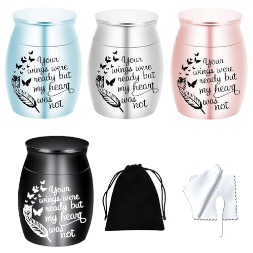 weikui Mini Cremation Urns for Human or Pet Ashes Minicremation Small Urns Cremation Keepsakes for Ashes Aluminum Alloy Memorial Ashes Holder-4-Piece Set (4Pcs), 1.18X1.57in, Wk0012