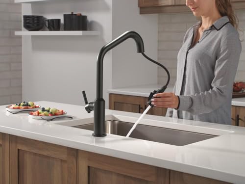 Delta Cordova Matte Black Pull Down Kitchen Faucet, Modern Single Hole Kitchen Sink Faucet with High Pressure ProClean Spray, Matte Black 9085-BL-DST by DELTA - Used condition - Image 2