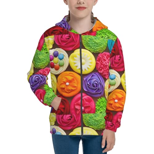 Brightly Colored Cupcakes Kids Pullover Hoodies Boys Zip Up Sweatshirts Girls Athletic Clothes with Pocket3