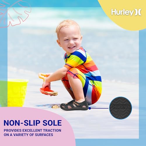 Image of Hurley Kona Toddler Water Shoes - Beach Essentials, Girls and Boys Closed Toe Sandals, Lightweight, Breathable, Kids Water Shoes with Non-Slip Sole and Adjustable Straps, Outdoor Toddler Swim Shoes