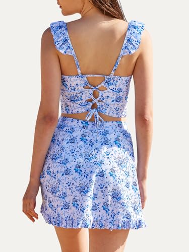 Tankini Swimsuits for Women Two Piece Suit with Skirt Tummy Control Bathing Suits Floral Tankini Set with High Waist4