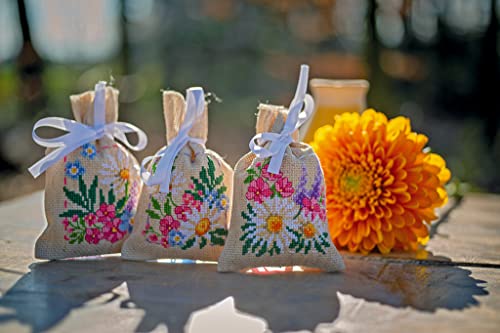 Kit broderie point de croix compté sachet aromates complet fleurs de printemps 3pcs - 3