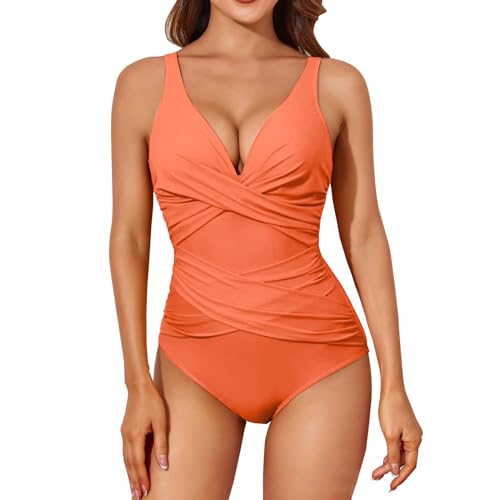 Traje de baño de una pieza para mujer, cuello en V, ganador, control de vientre plano, traje de baño de 1 pieza Push Up Monokini Slim Sexy Swimwear de playa Beachwear Retro fruncido y trenzado