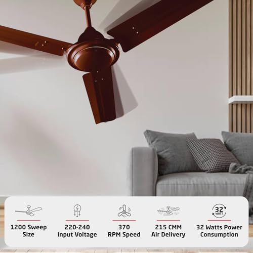Image of LUKER JVLuker USA Nano XL 1200mm BLDC Ceiling Fans with Remote, BEE 5 star Rated Energy Efficient Ceiling Fan for Living Room, High Air Delivery with Reverse Mode & 2 Year Warranty- Brown