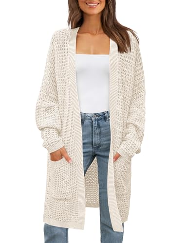ZESICA Women's Long Batwing Sleeve Open Front Chunky Knit Cardigan Sweater,B&Apricot,Small