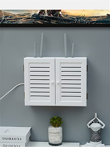 Scatola portaoggetti per router WiFi con sportello, cavo grande per scrivania/TV/computer, nasconde cavi e ingombri, bianco, 52 cm, ideale per hub USB e gestione dei cavi