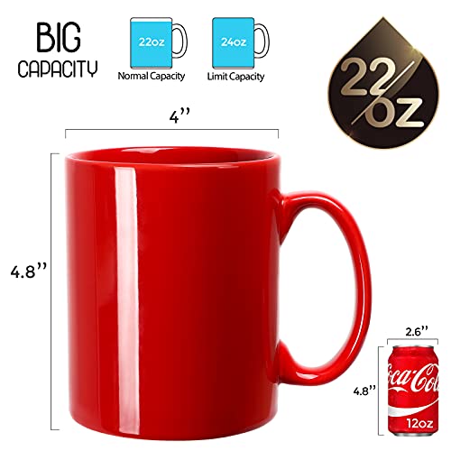 SHOWFULL Extra Large Coffee Mugs, 22 OZ Coffee Mug Set of 2, Smooth Ceramic Boss Cups, Big Capacity and Large Handle, for Dad Men Red - Image 2