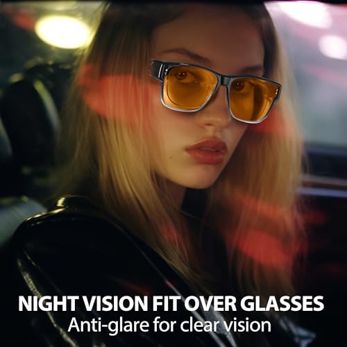 LVIOE Fit Over Night Vision Glasses for Women Night Driving Wear Over Glasses Polarized Yellow Lenses Anti Glare N3022-12