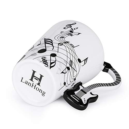 LanHong - 13.5 Ounce Guitar Mug Music Note Coffee Mug Ceramic Guitar Music Cup Mug Gifts for Guitar Players Musicians