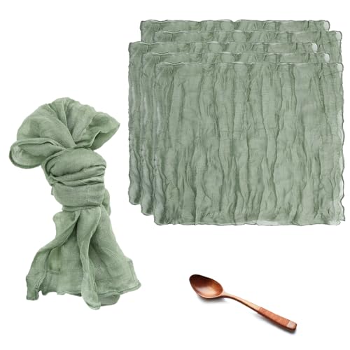 6 Pcs Fabric Napkins Cheesecloth Table Cloth Napkins 45 x 45 cm Dinner Versatile Handmade for Breakfast Dinner Wedding and Parties (light green)