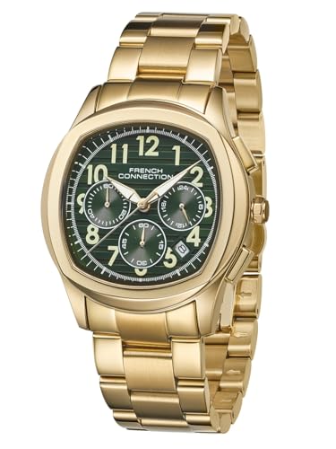 Image of French Connection Megachron | Olive Green Dial | Gold Stainless Steel Strap | Watch for Men - FCD5GM